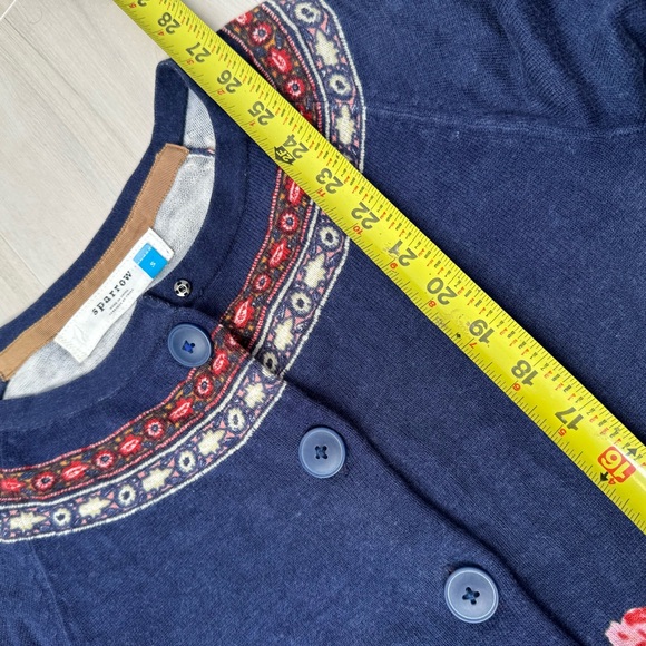 Anthropologie Sparrow Navy Knit Cardigan with Red and Cream Folk Trim Size S - Picture 9 of 11